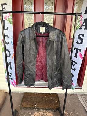 Anne Klein Women's Black Lambskin Leather Full Zip Jacket Size Large